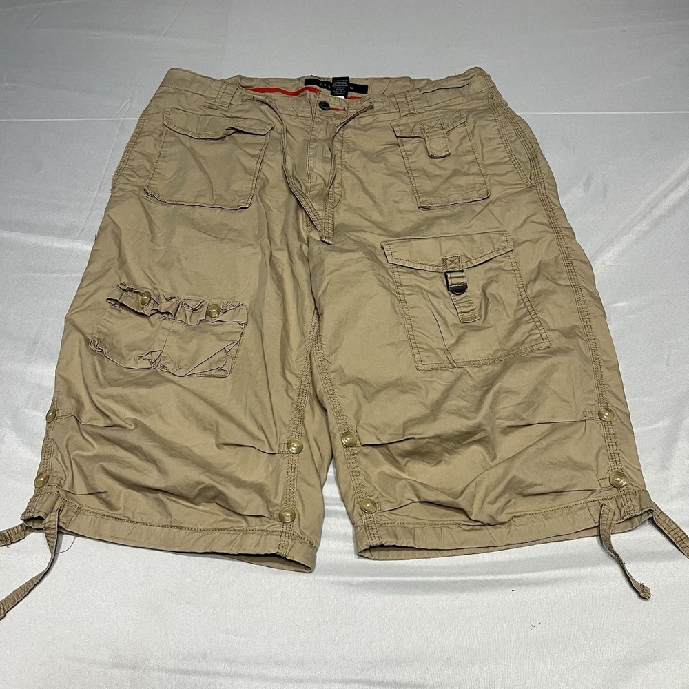 Y2K Sean John Cargo Shorts Mens 34 Tan Baggy Wide Leg Long Skate Drawstring